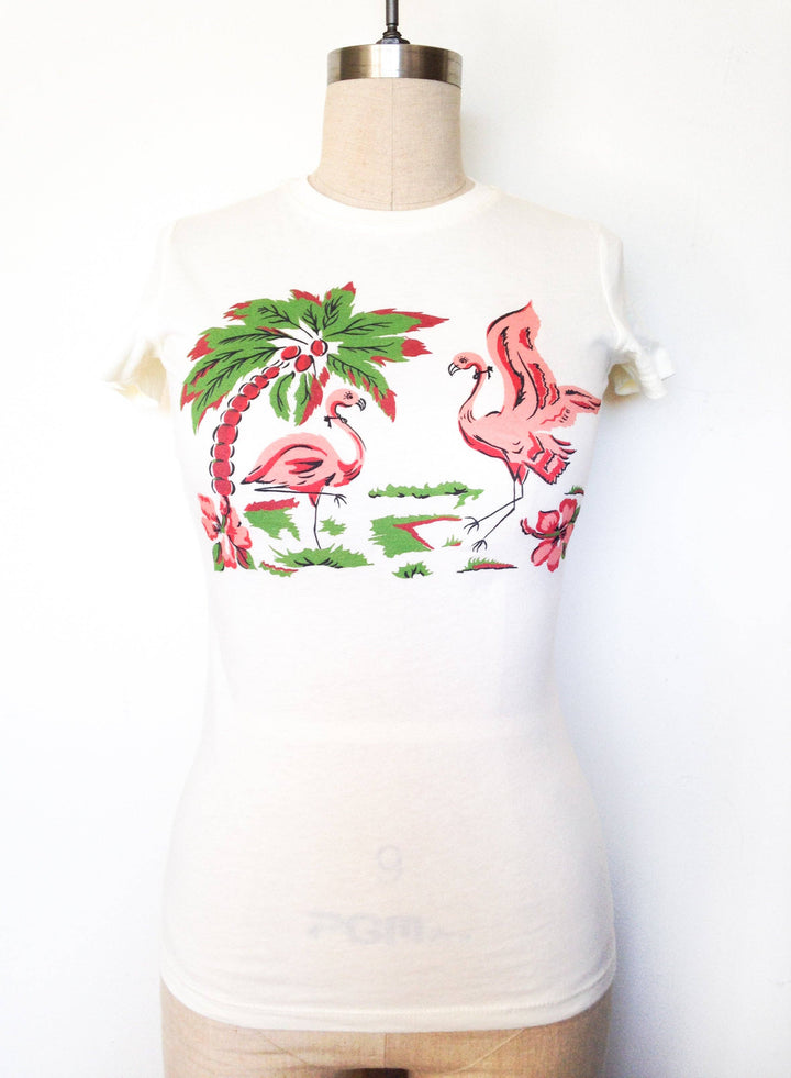 Pink Flamingo Fitted Tee in Ivory