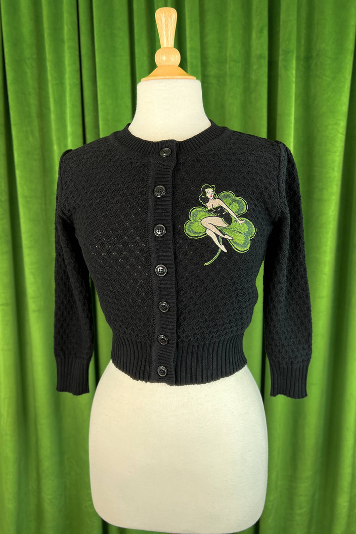 St. Pat Cropped Cardigan in Black by Mischief Made