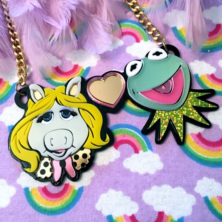 Miss Piggy Loves Kermit Laser Cut Acrylic Necklace