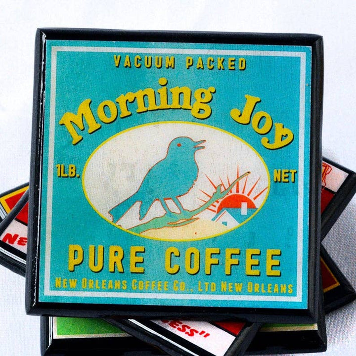 Not Without My Coffee!  Vintage Coffee Label Coaster Set