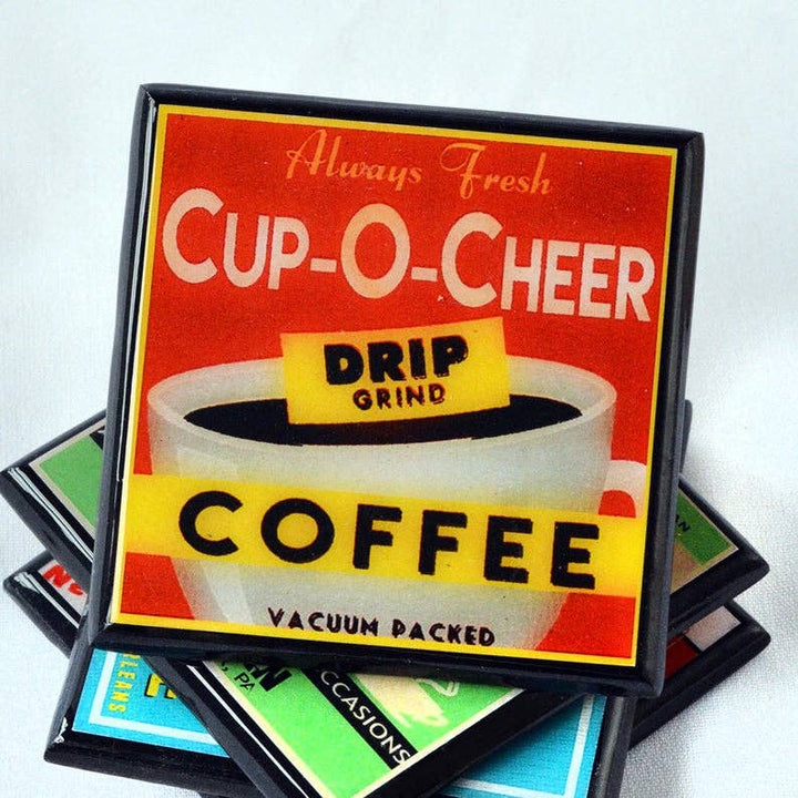 Not Without My Coffee!  Vintage Coffee Label Coaster Set