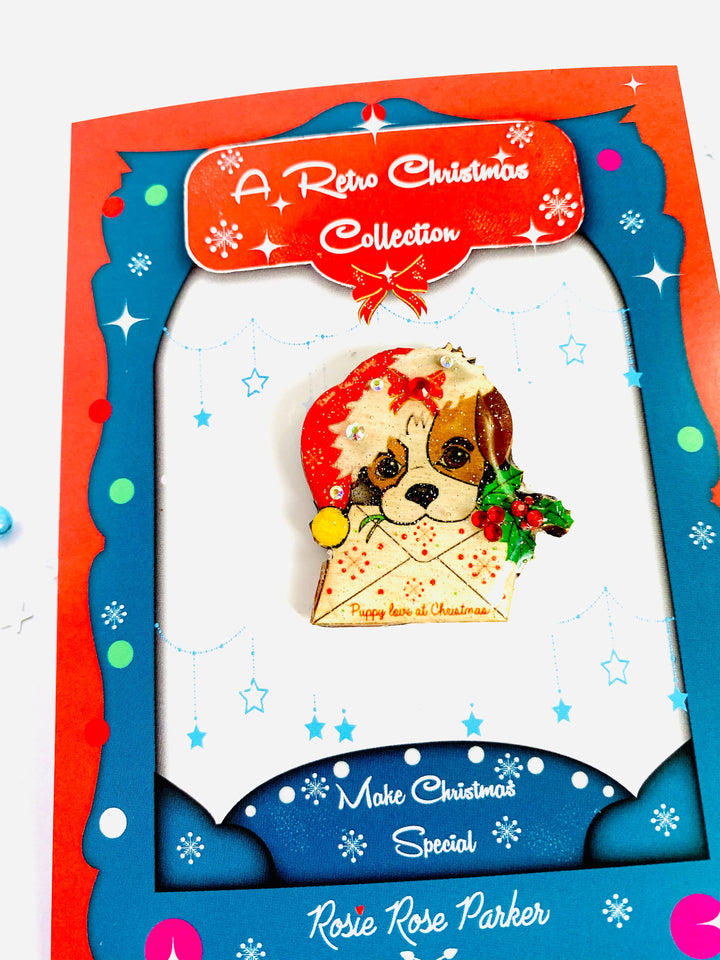 Puppy love at Xmas Brooch by Rosie Rose Parker