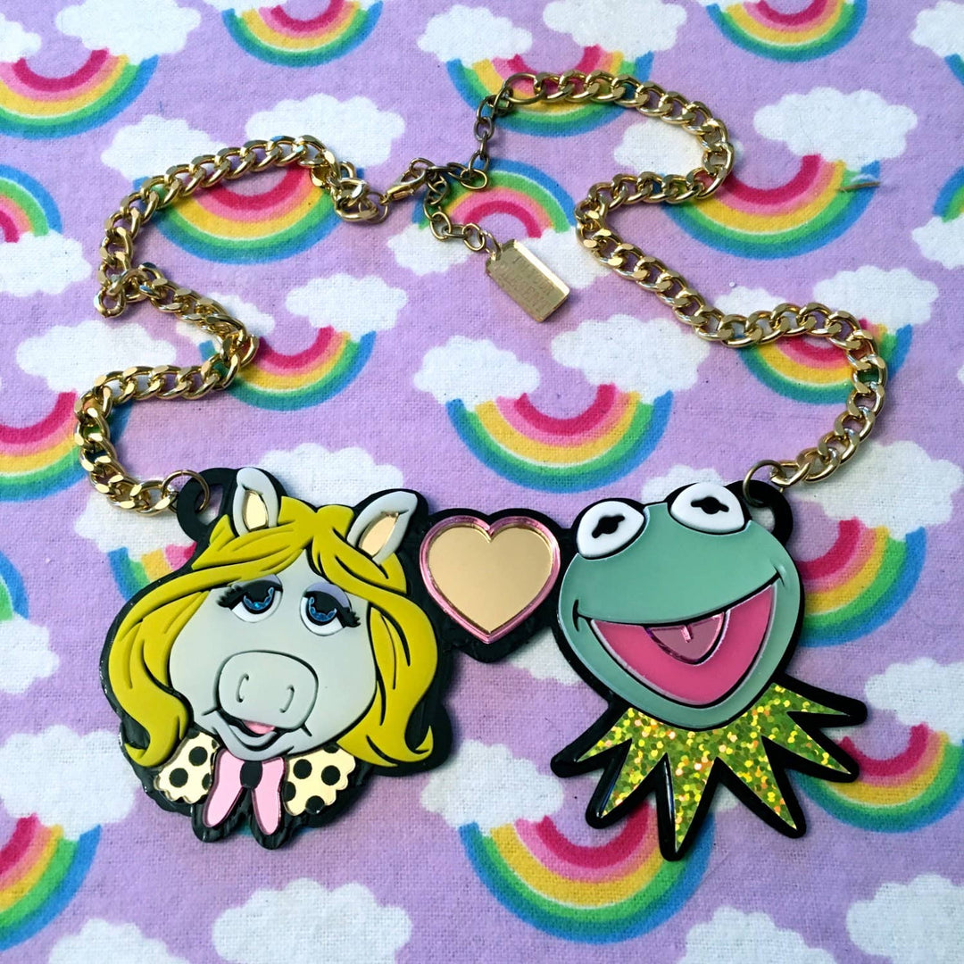 Miss Piggy Loves Kermit Laser Cut Acrylic Necklace