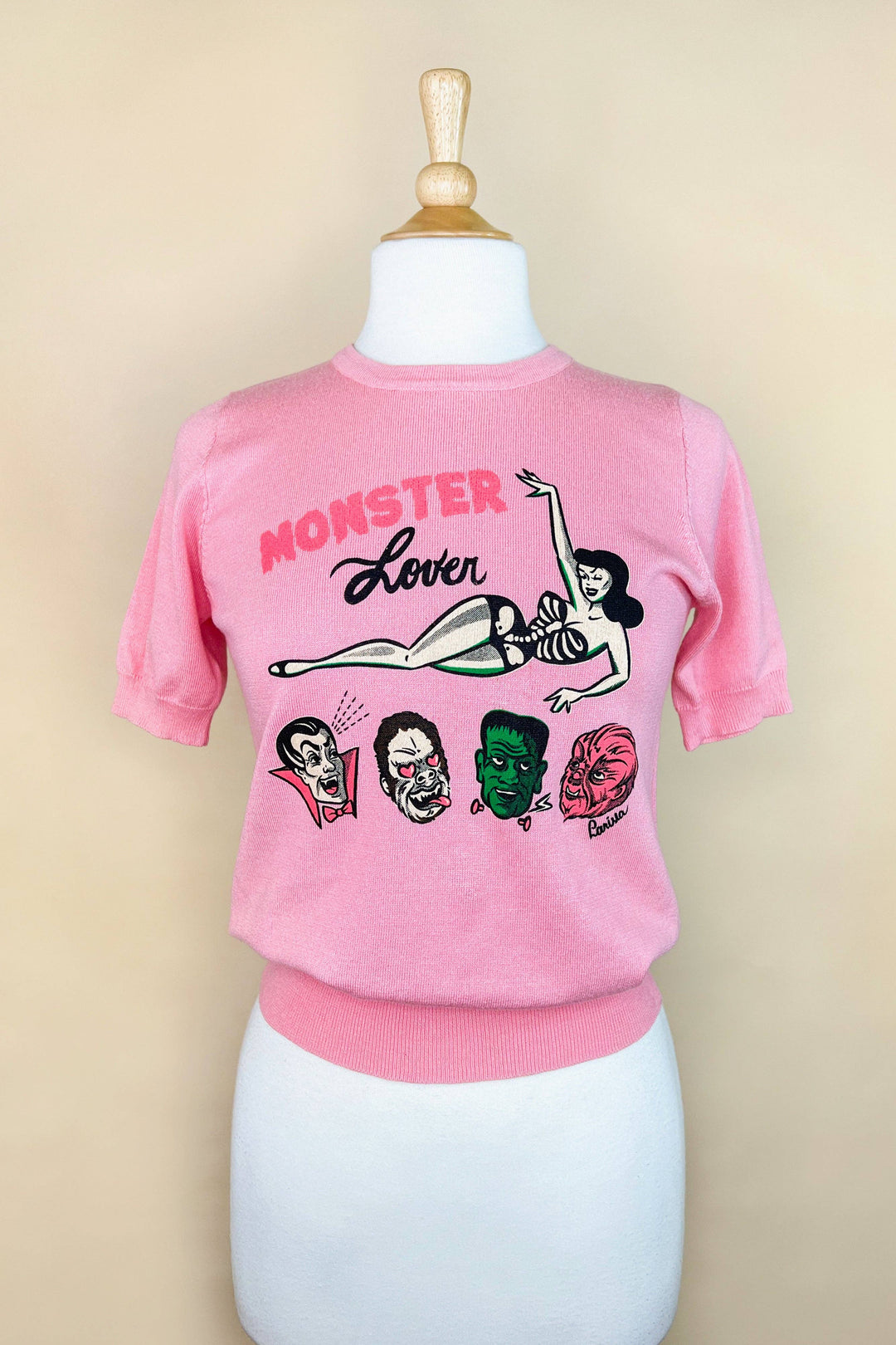 Monster Lover short sleeve Sweater in Pink: Large