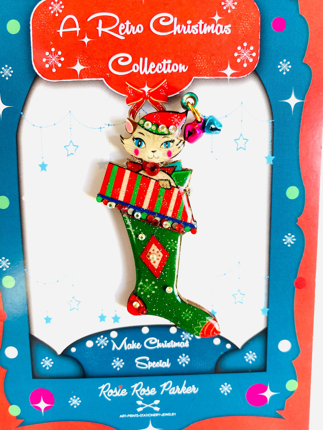 Mr Cat in a Stocking Brooch by Rosie Rose Parker