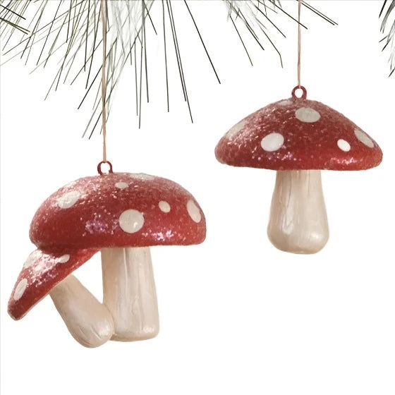 Red Spotted Mushroom Ornaments S/2 by Bethany Lowe