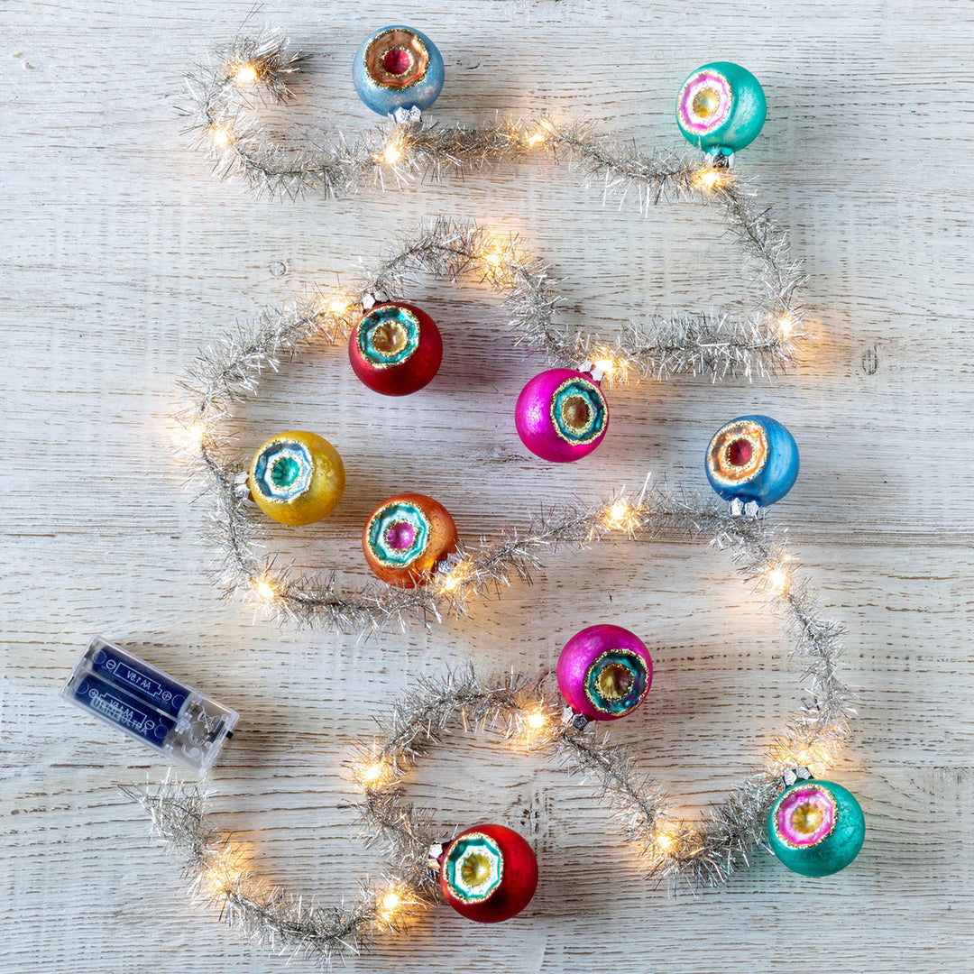Lighted Tinsel Garland with Glass Balls
