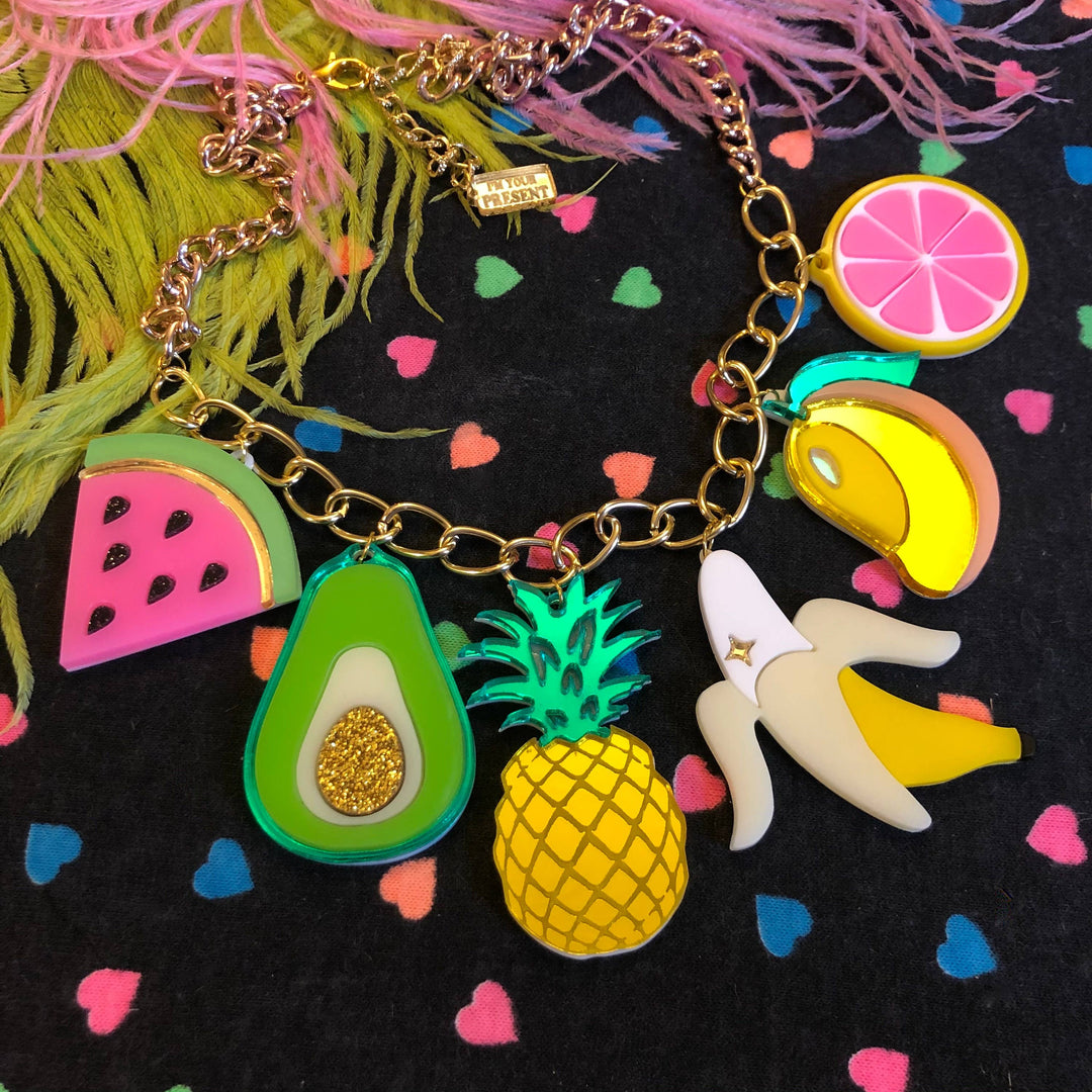 Fruit Food Acrylic Charm Statement Necklace
