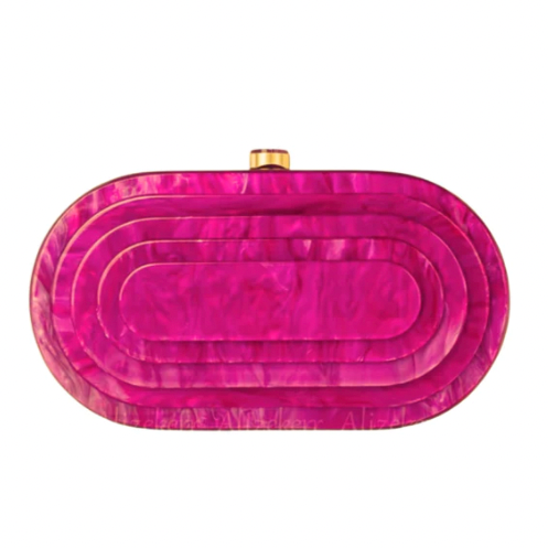 Fuchsia Art Deco Oval Acrylic Clutch Handbag