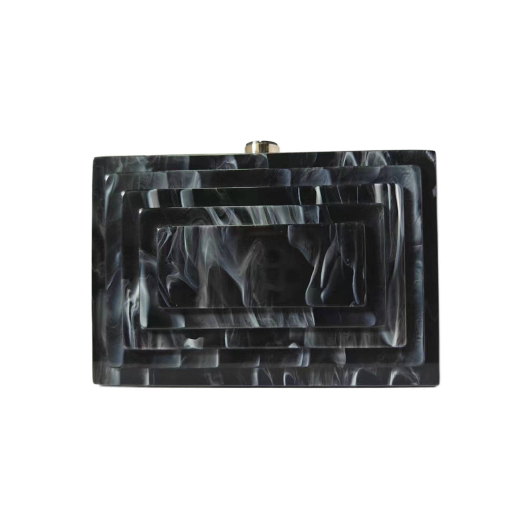 Art Deco Acrylic Rectangular Clutch Handbag-Black Marble
