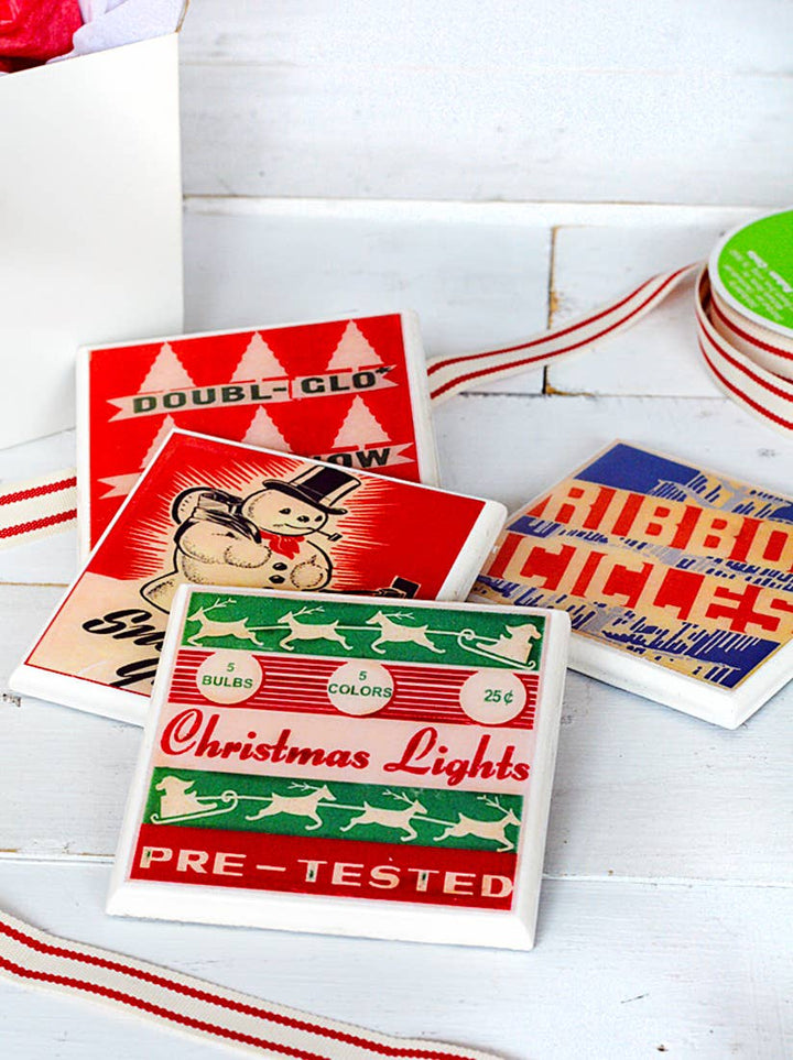 Vintage Christmas Drink Coaster Set
