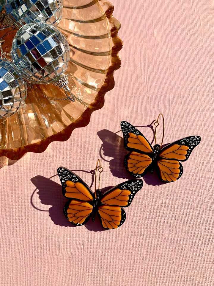 Monarch Butterflies Acrylic Statement Earrings