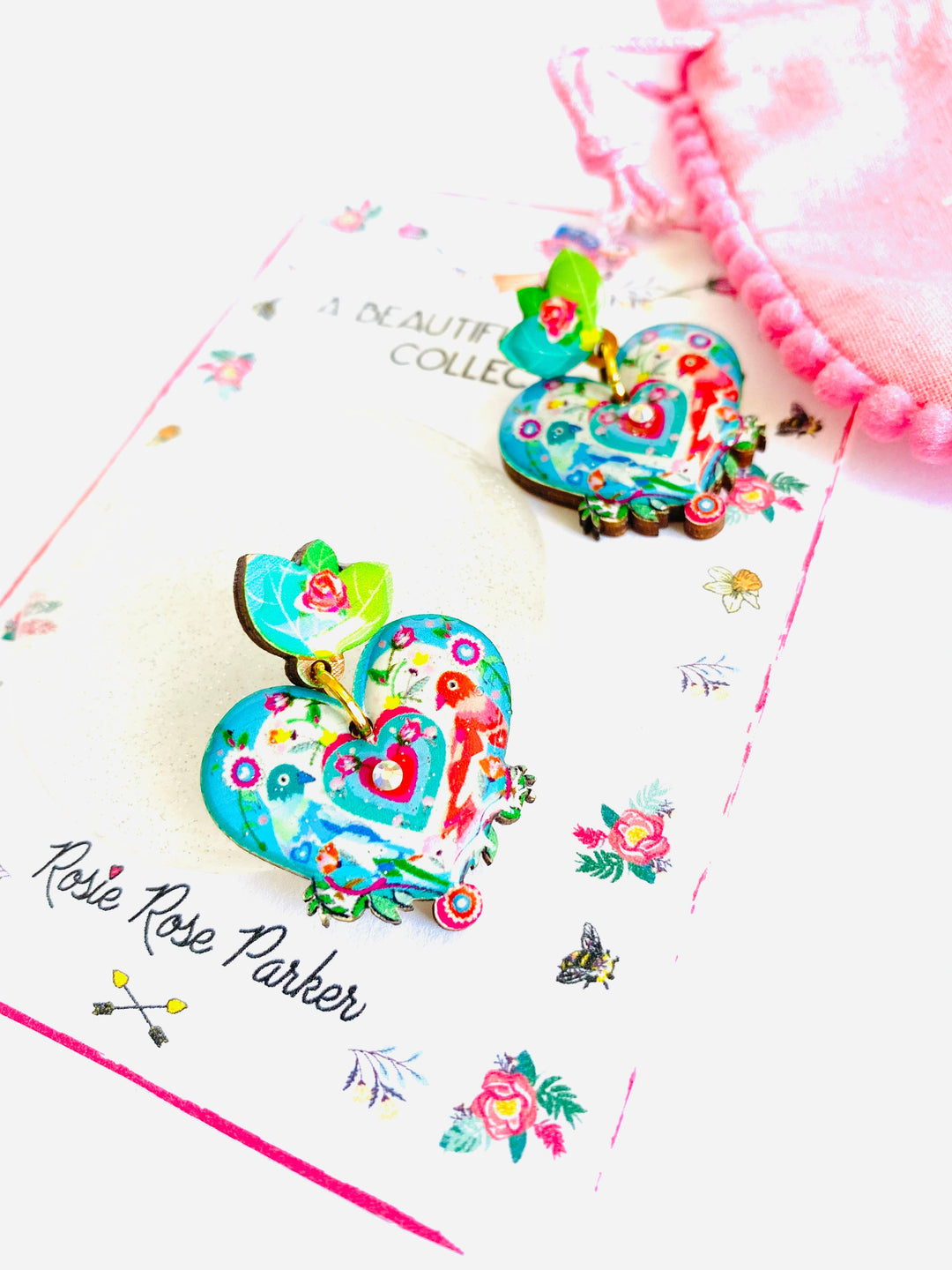 Love Bird Heart Shaped Earrings by Rosie Rose Parker