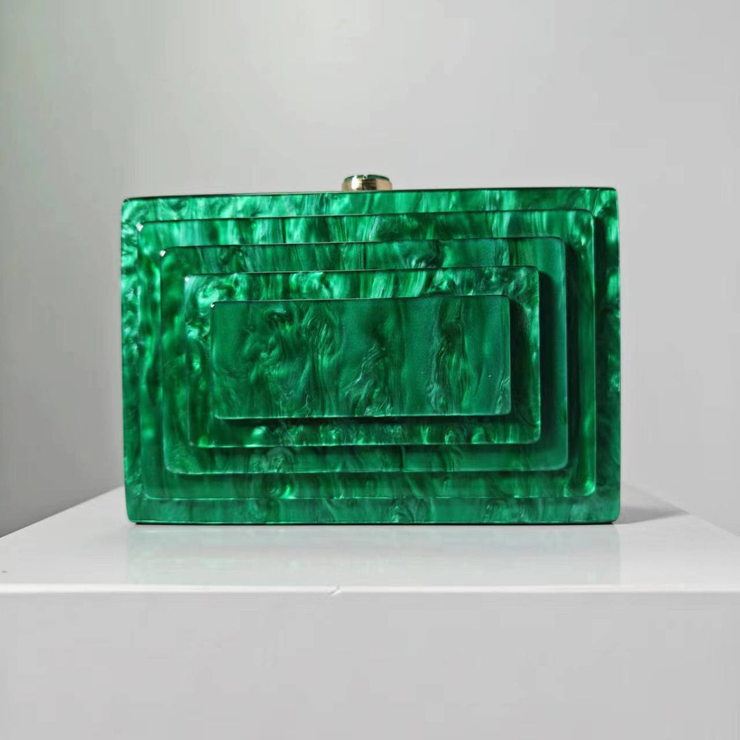 Art Deco Acrylic Rectangular Clutch Handbag-Emerald