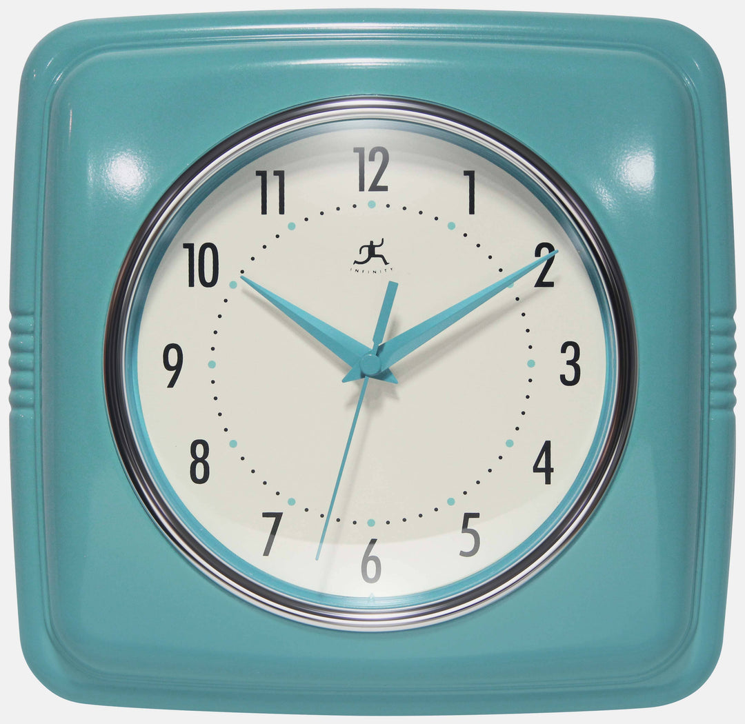 Retro Square Turquoise Indoor Wall Clock