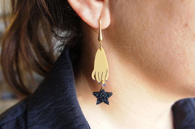 Hand and Moon Earrings by LaliBlue - Quirks!