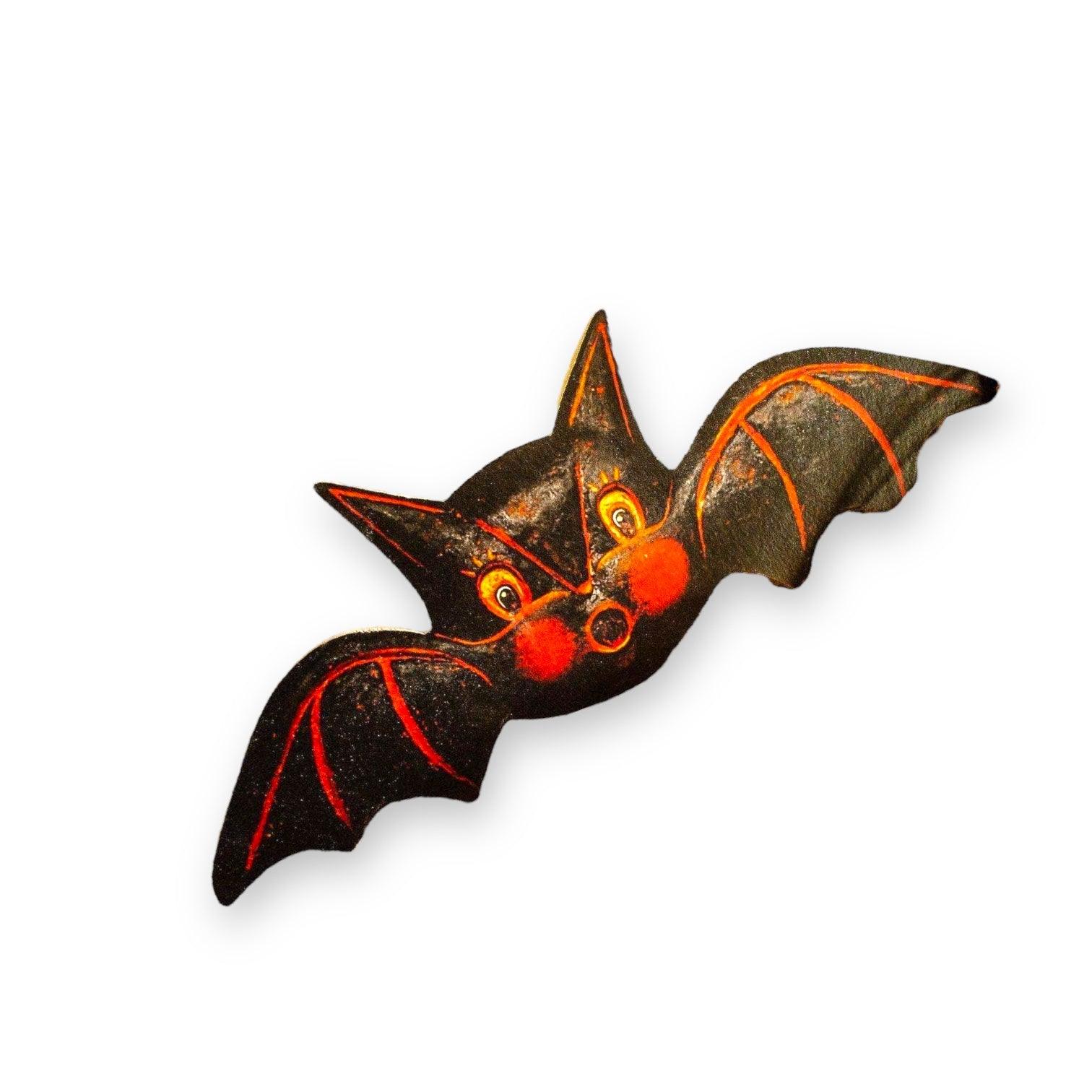 tinker small Halloween bat figure made of chestnut and paper. scissors and  fire match aside Stock Photo