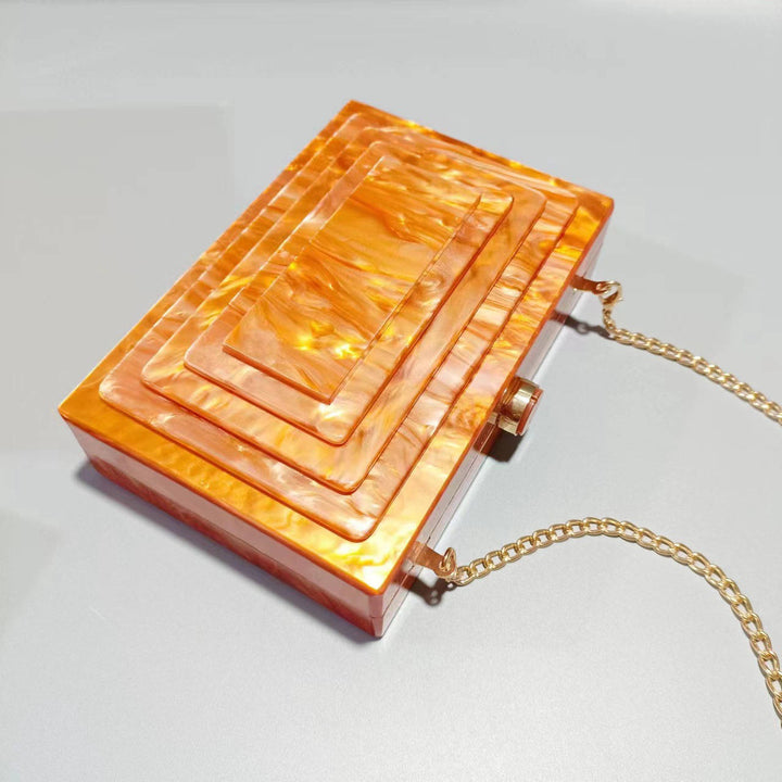 Art Deco Acrylic Rectangular Clutch Handbag-Orange