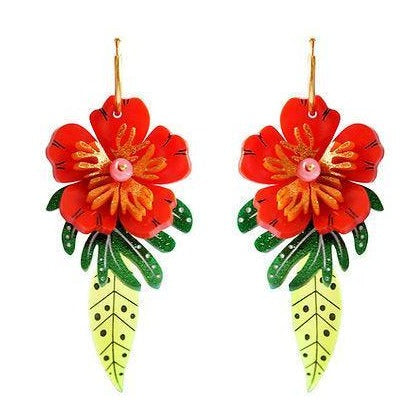 Red Tropical Flower Earrings by Laliblue