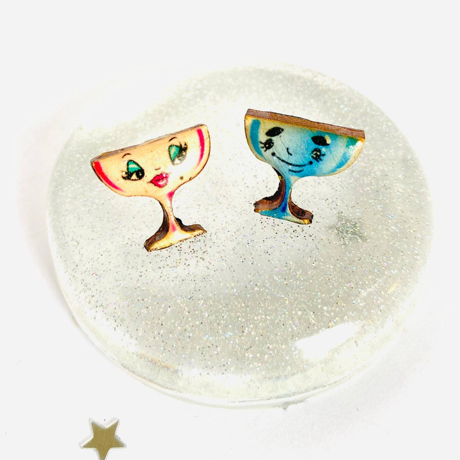 Retro champagne glass studs by Rosie Rose Parker - Quirks!