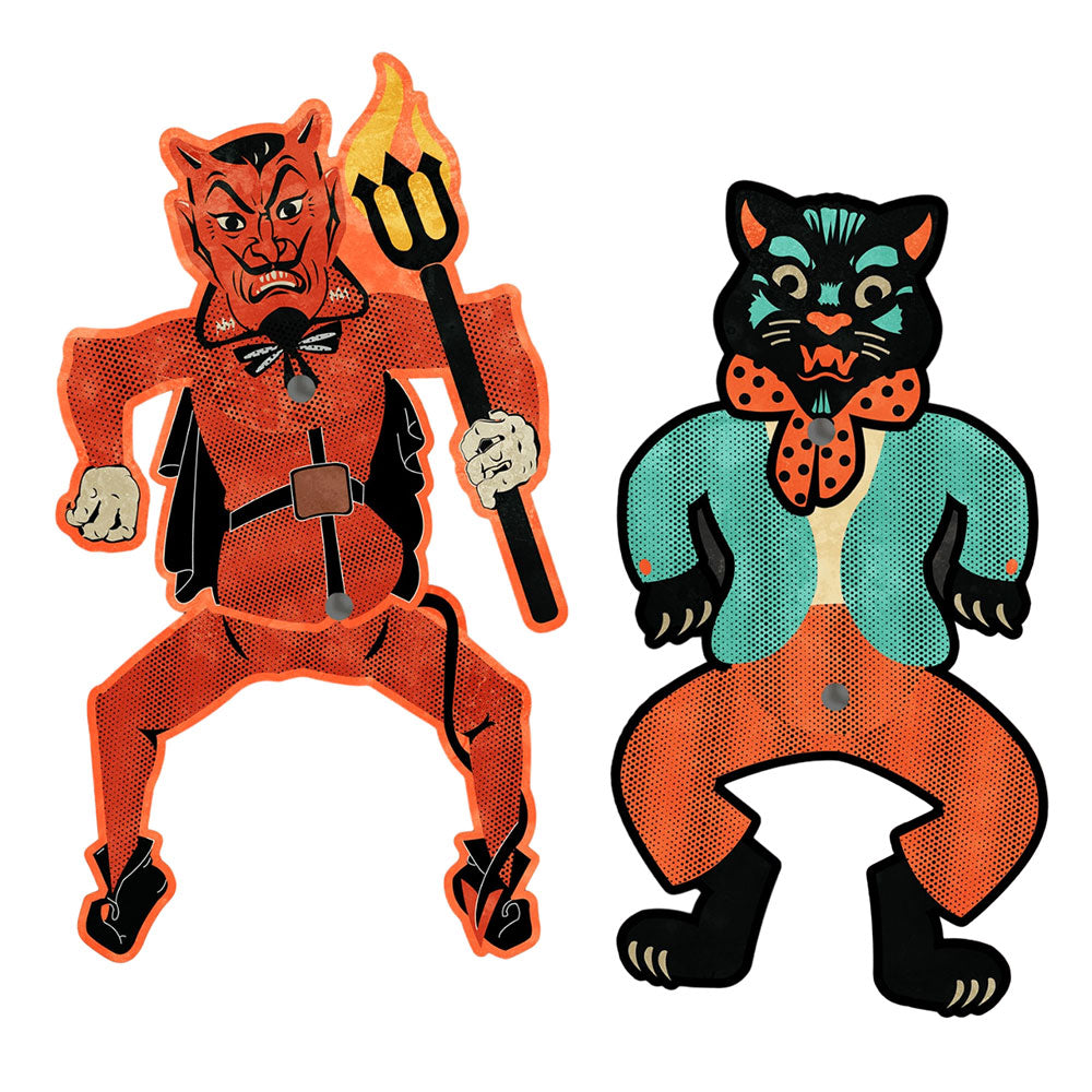 Retro Inspired Halloween Jointed Character Cutout Set