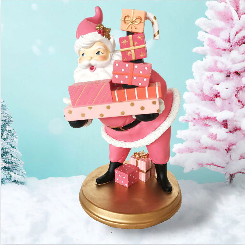 14" Pink Retro Santa w/ Gifts by December Diamonds