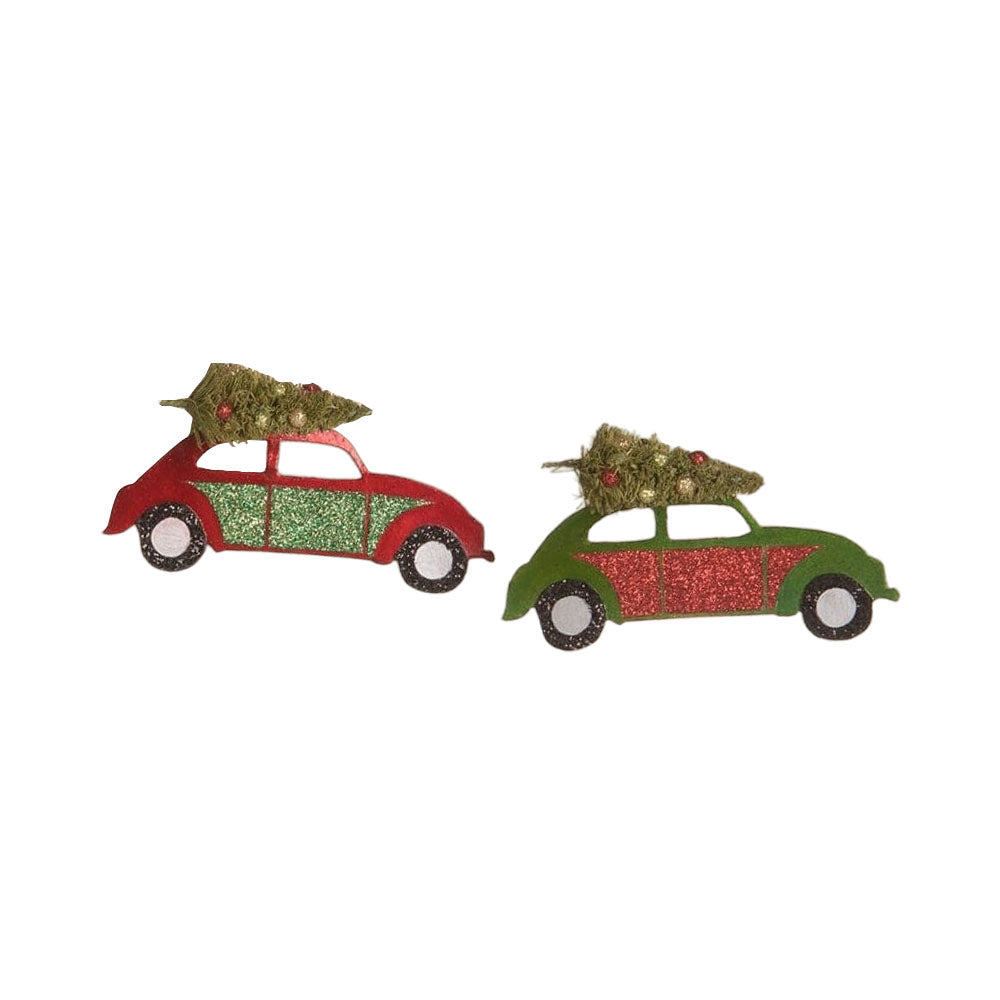 Tin Punch Buggy with Tree Ornament Set of 2 by Bethany Lowe
