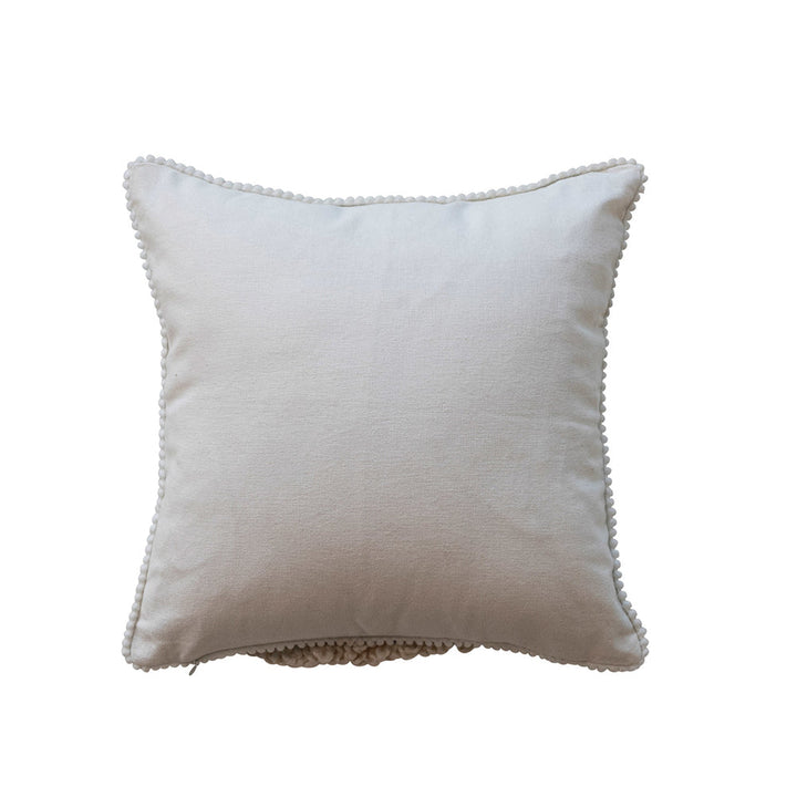 12" Square Cotton Blend Printed Pillow w/ Fringe & Pom Pom Trim by Creative Co-Op