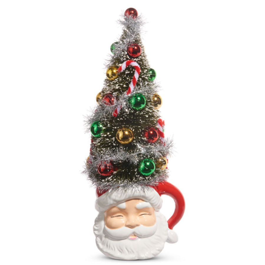 14" Bottle Brush Tree Santa Mug by Raz Imports