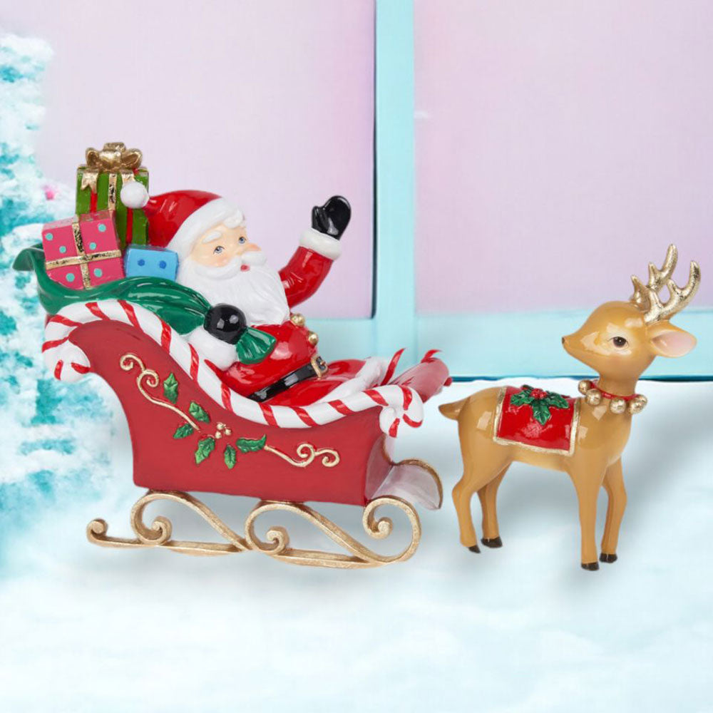 14" Vintage Santa w/Reindeer in Sled - NEW 2024 by December Diamonds image