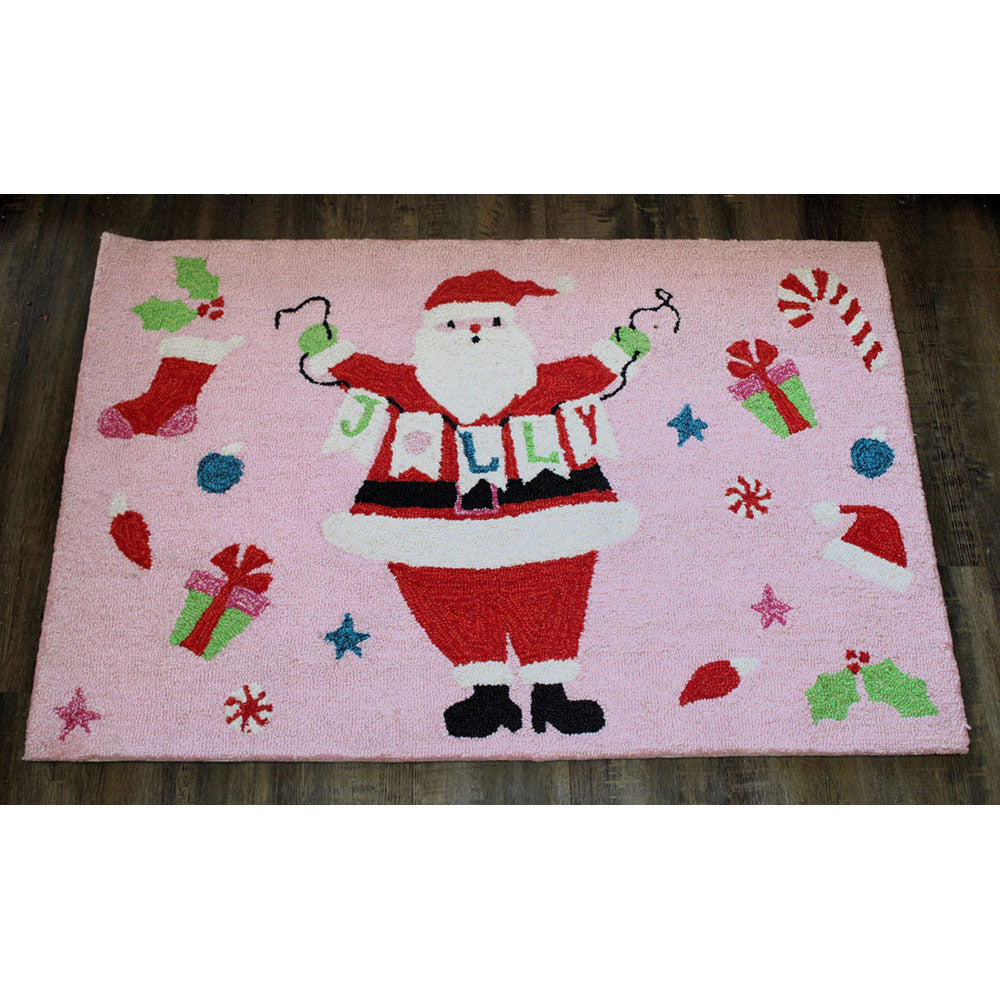 24x36" Handtufted Jolly Santa Mat, Polyester, Indoor/Outdoor ©Urban Daisies by Trade Cie image