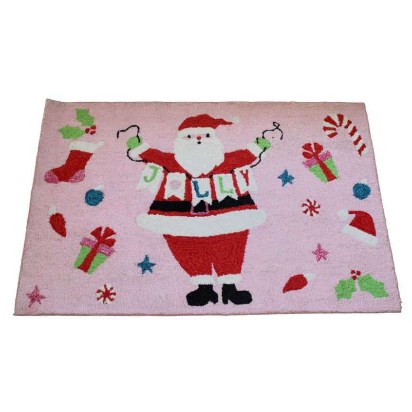 24x36" Handtufted Jolly Santa Mat, Polyester, Indoor/Outdoor