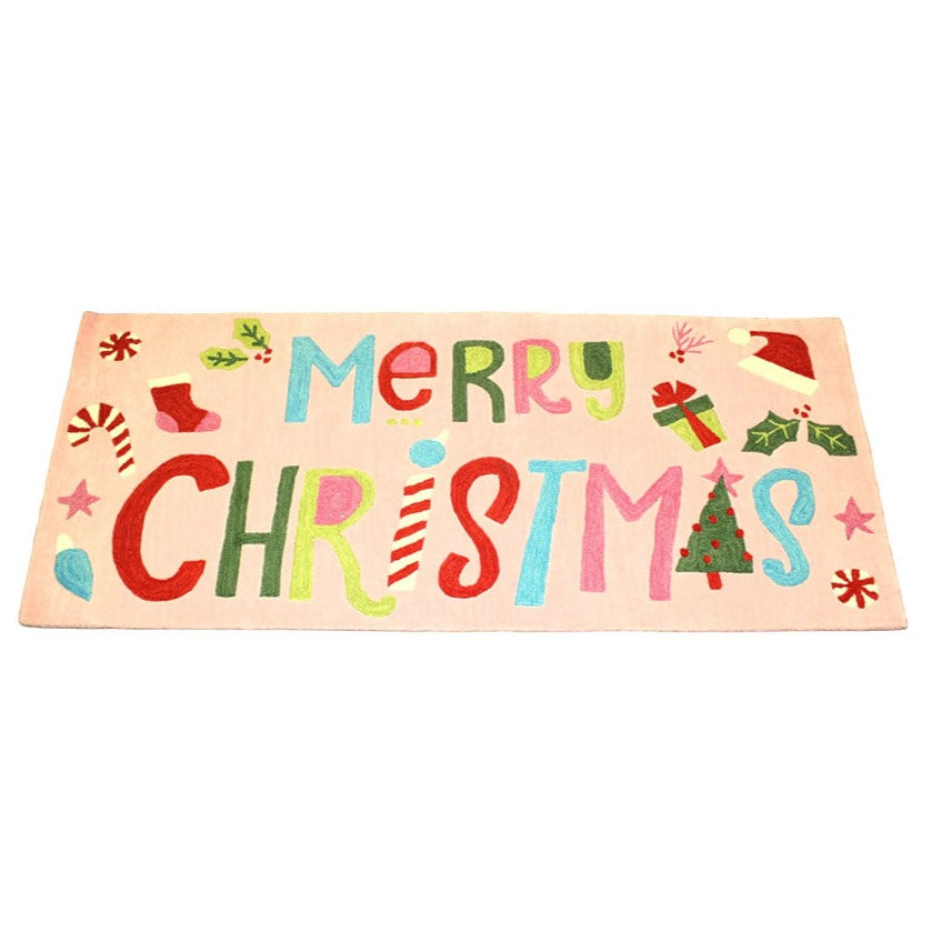 30x72" Handtufted Rug Merry Christmas Brights, 100% Wool ©Urban Daisies by Trade Cie image