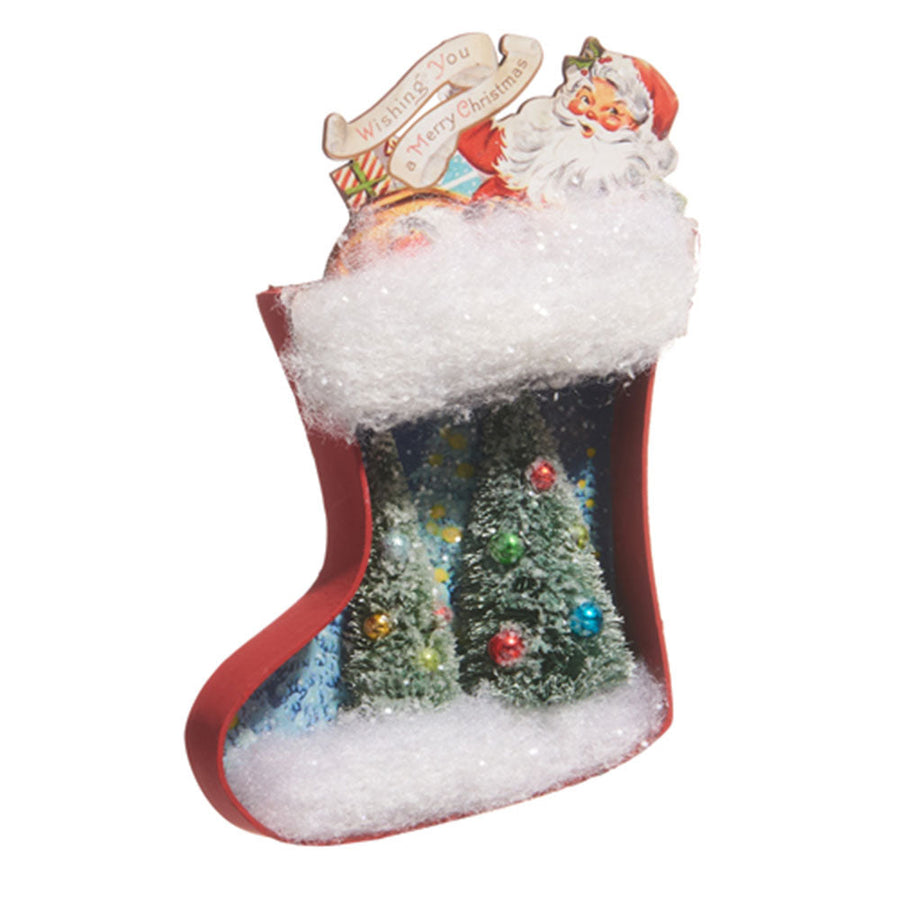 6" Santa And Tree Cut Out Stocking Ornament by Raz Imports