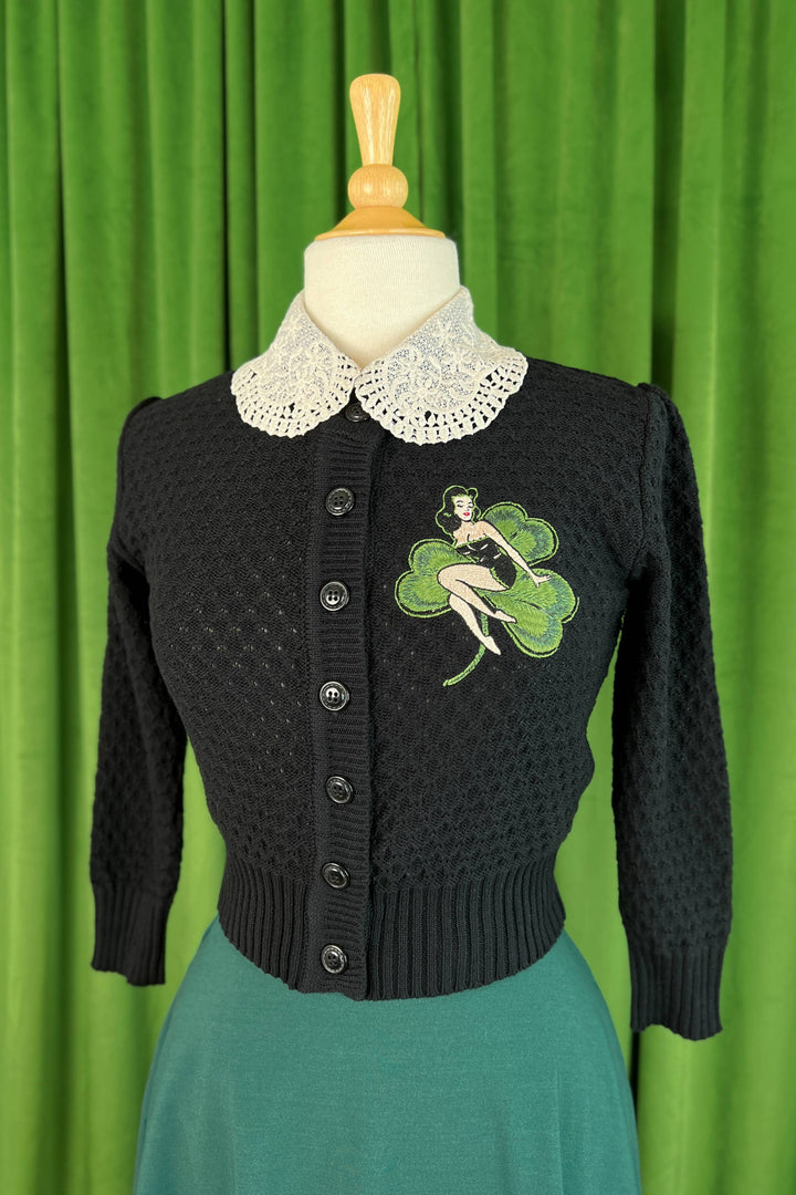 St. Pat Cropped Cardigan in Black by Mischief Made