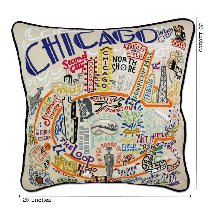Chicago Hand-Embroidered Pillow by CatStudio