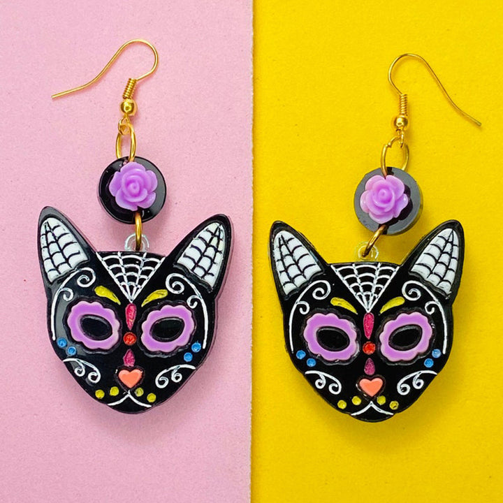 Day of the Dead 2021 Collection - Calavera Cats Acrylic Earrings by Makokot Design