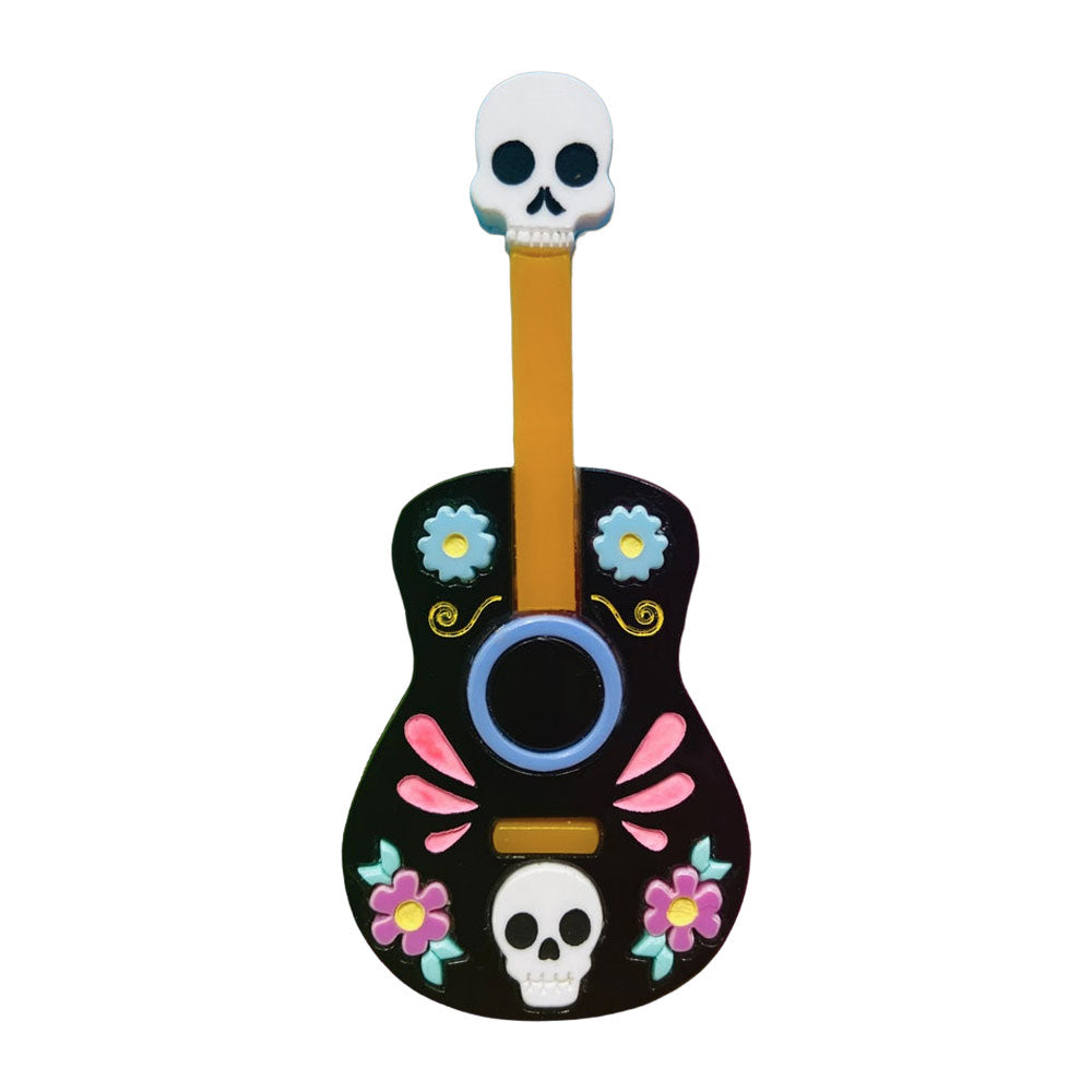 Day of the Dead 2022 - Mariachi Guitar with Skulls Acrylic Brooch by Makokot Design