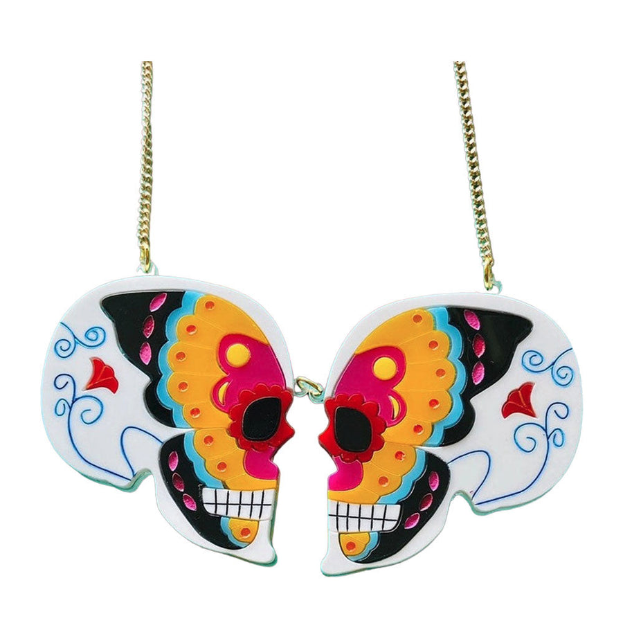 Day of the Dead Collection - Butterfly Skulls Acrylic Necklace by Makokot Design