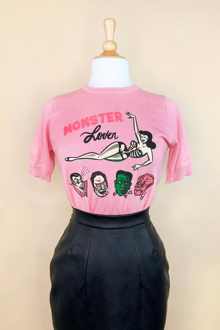 Monster Lover short sleeve Sweater in Pink: Large