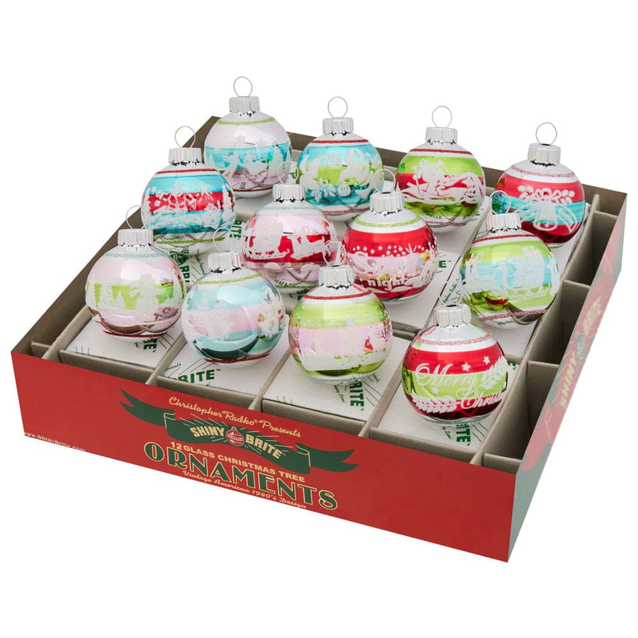 Festive Fete 12 Count 1.75" Signature Flocked Rounds by Shiny Brite