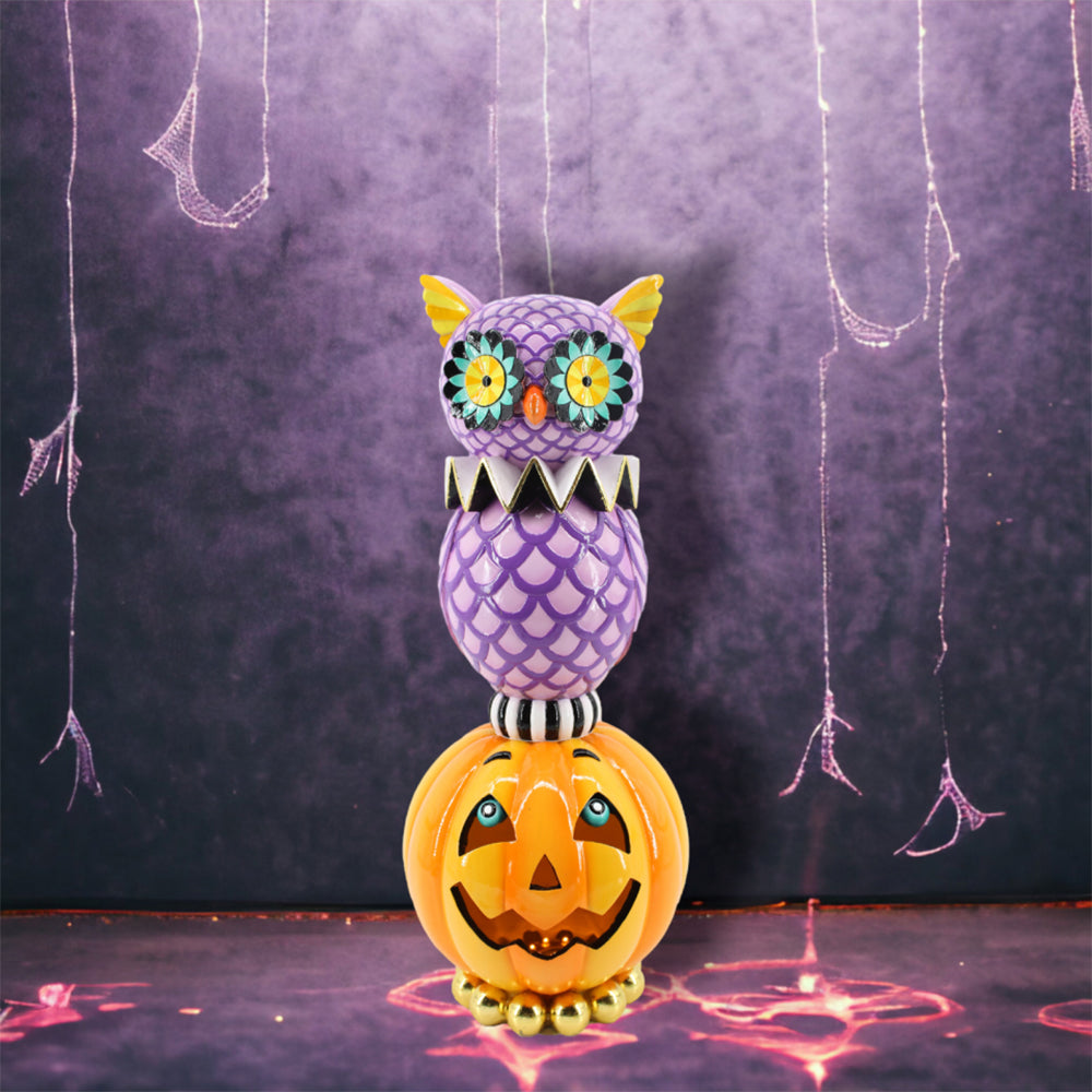 Halloween Carnival Purple Owl standing on Pumpkin Decor by December Diamonds