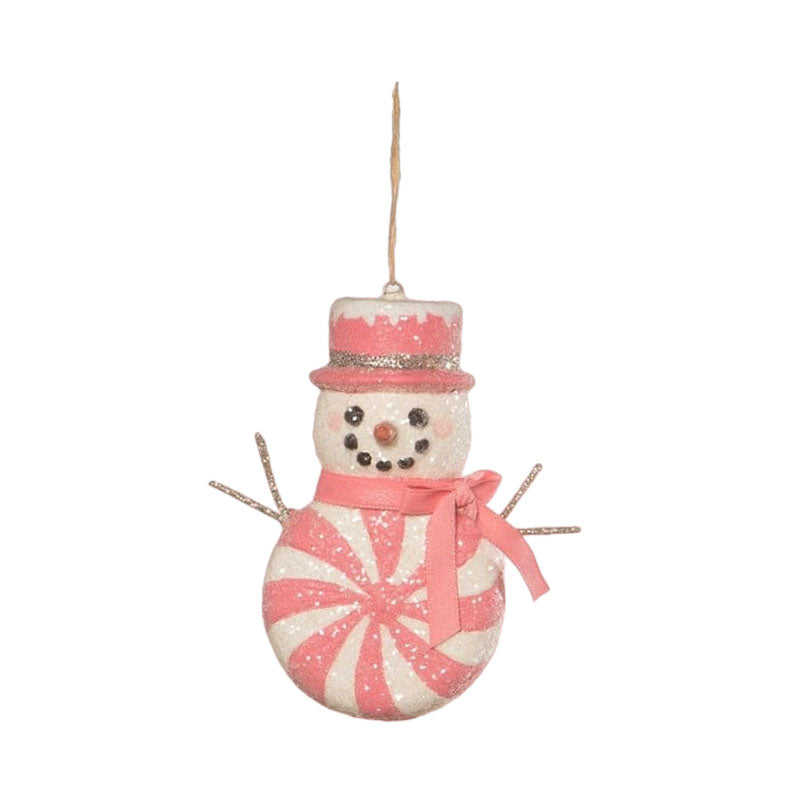 Hot Pink Peppermint Snowman Ornament by Bethany Lowe