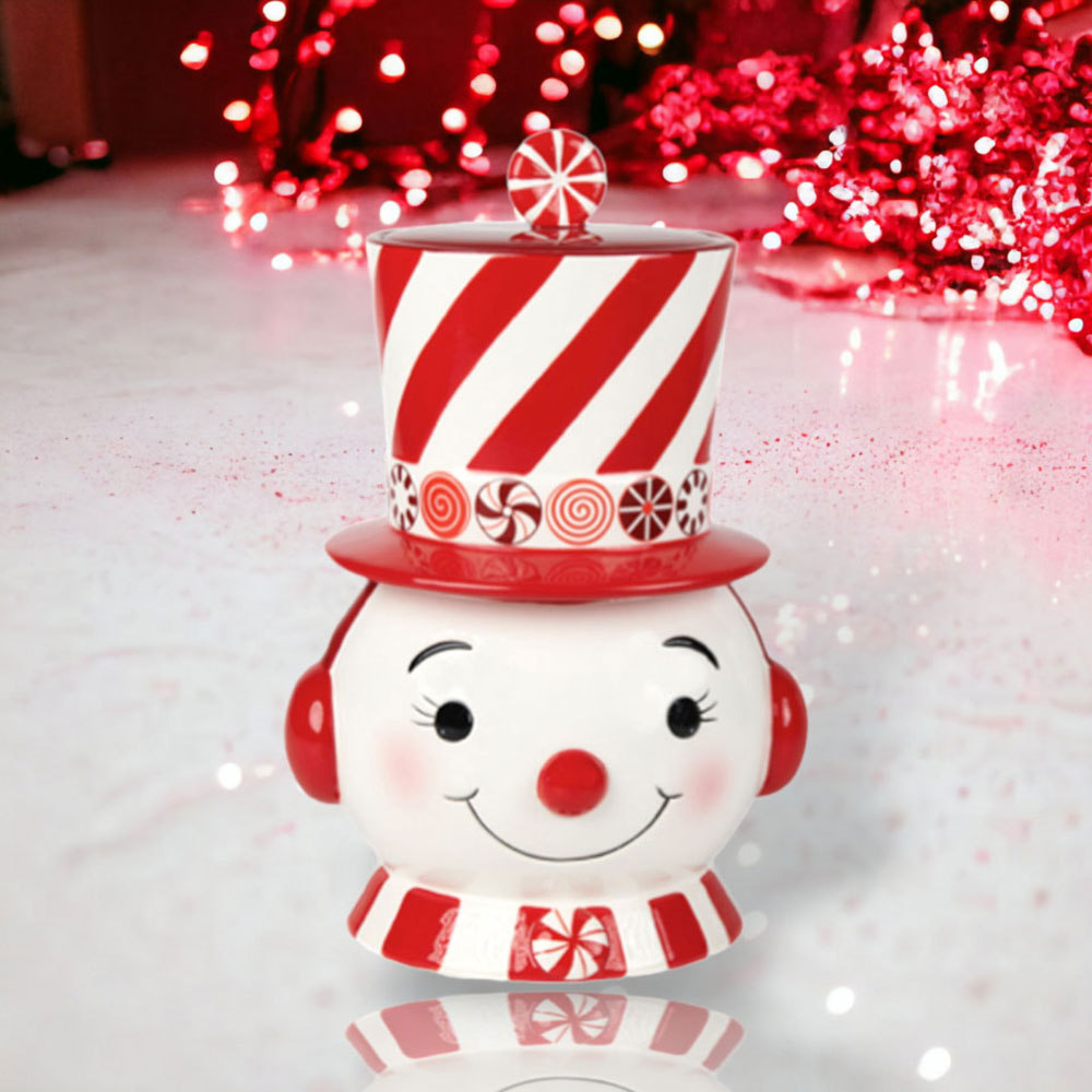 Peppermint Snowman Cookie Jar by December Diamonds