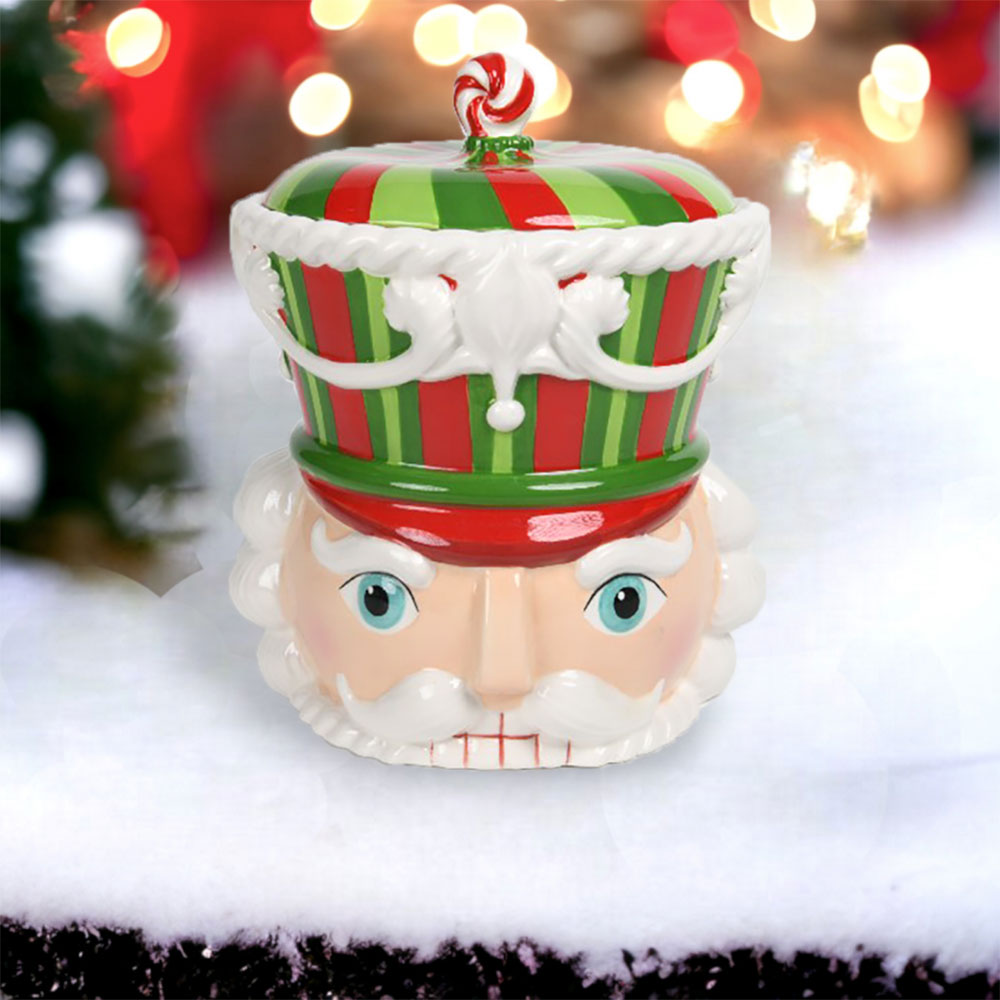 Peppermint Swirl Nutcracker Head Cookie Jar by December Diamonds