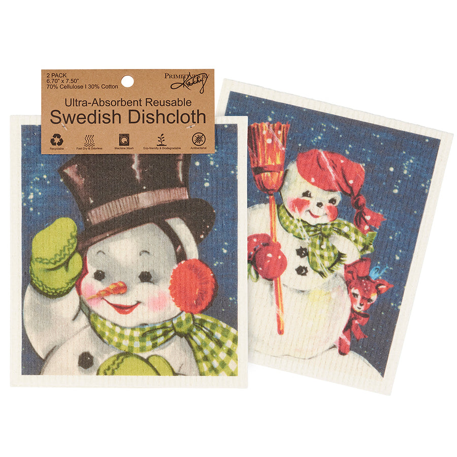 Retro Snowmen Swedish Dishcloth Set By Primitives by Kathy