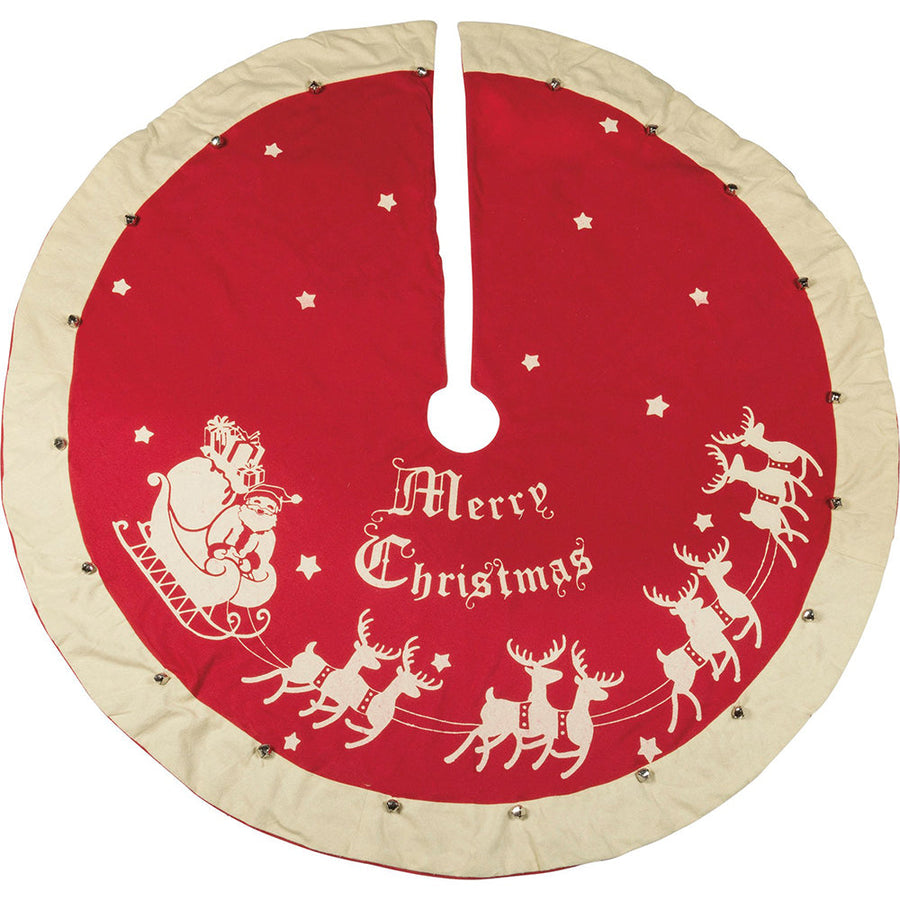 Santa And Sleigh Large Vintage Tree Skirt By Primitives by Kathy