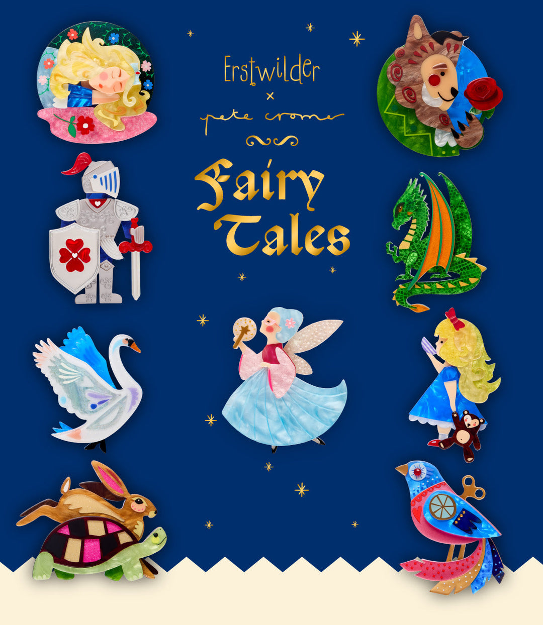 Erstwilder x Pete Cromer Fairy Tales Collection — full lineup of brooches