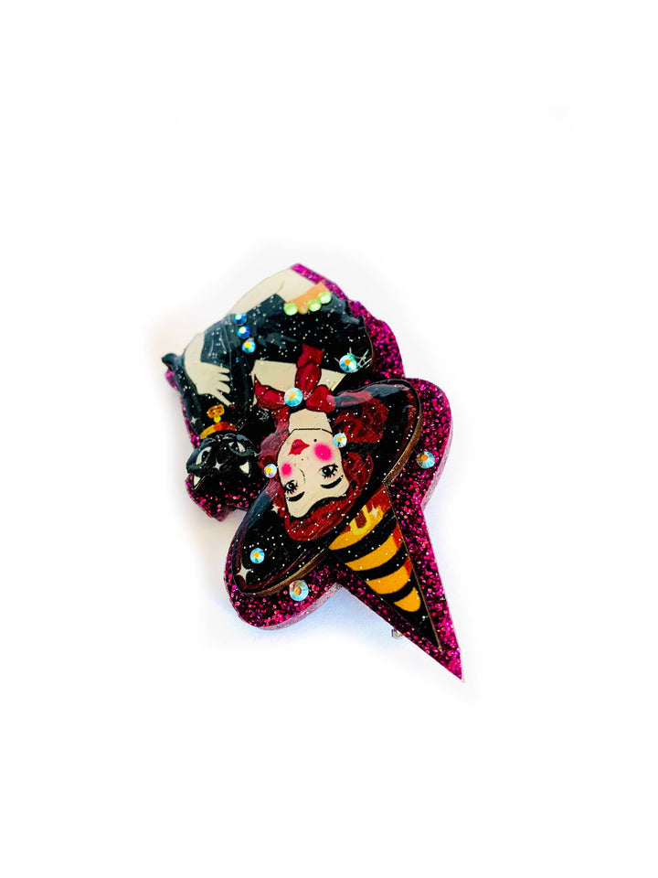 Meggiie & her Magical Cat Brooch by Rosie Rose Parker