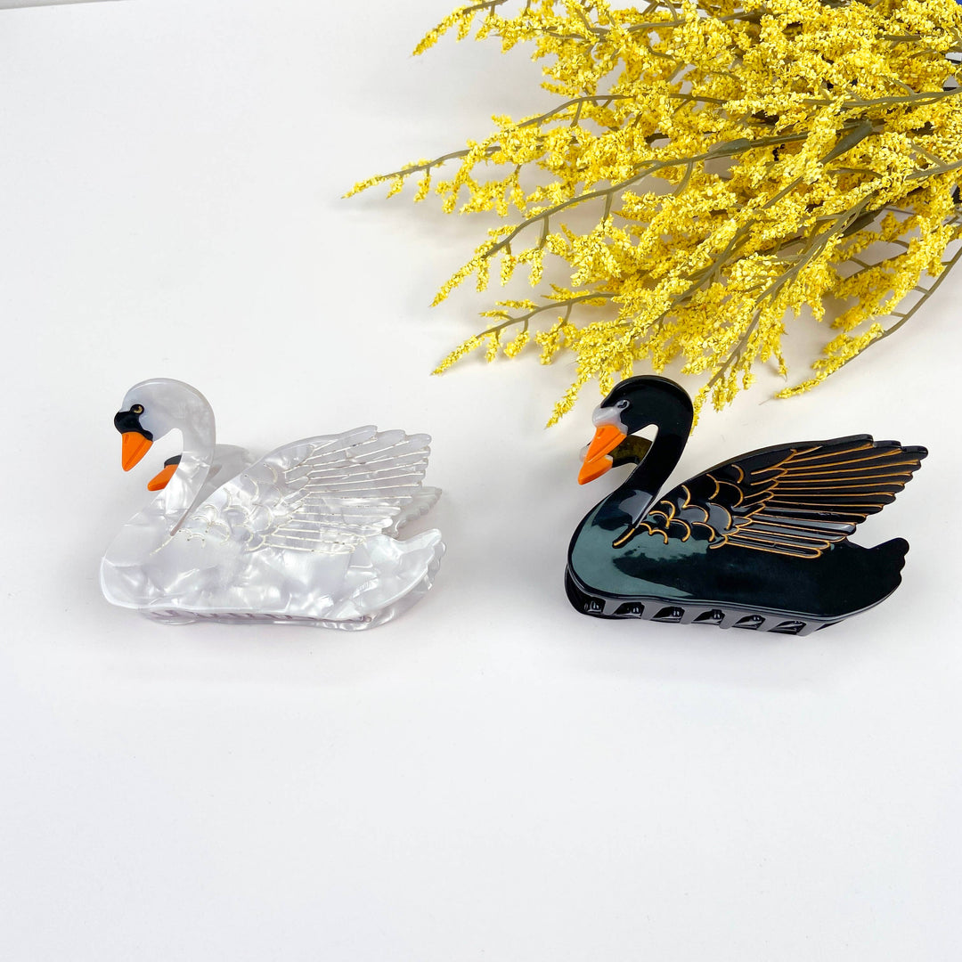 Acetate black and white swan hair claw clip